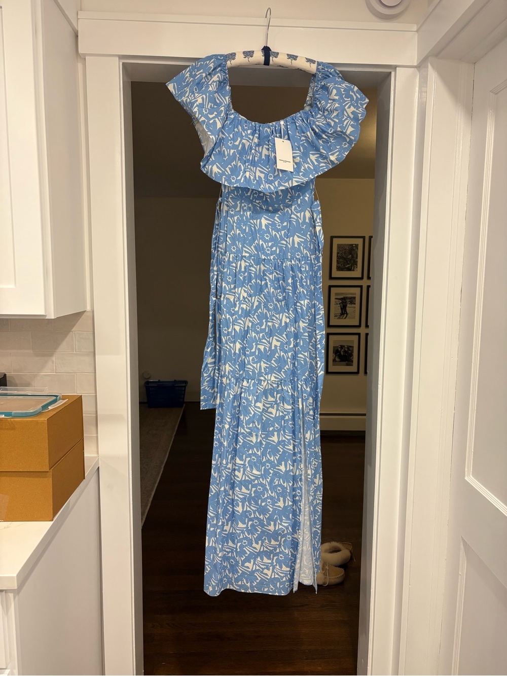 Amanda Uprichard Blue Floral Off-Shoulder Maxi Dress